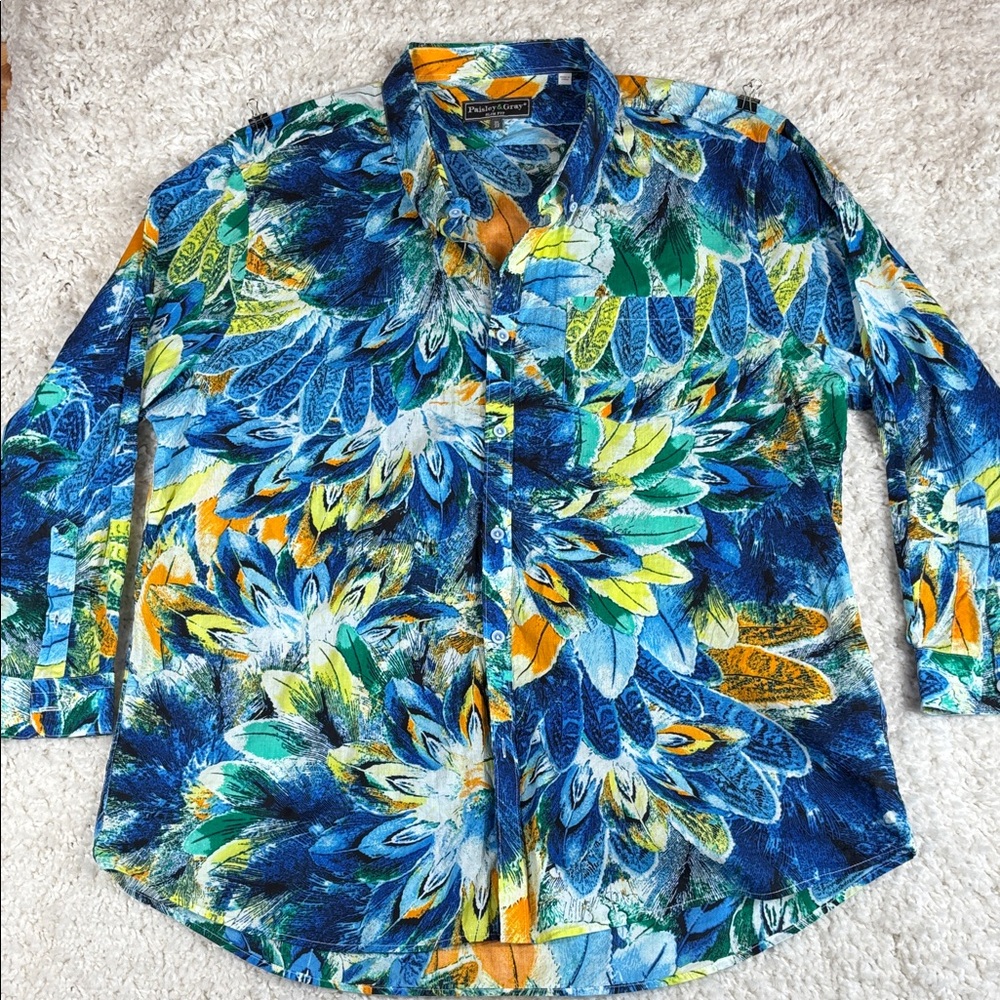 Paisley & Gray Slim Fit 3X Tropical Floral 100% Cotton Button Down Shirt